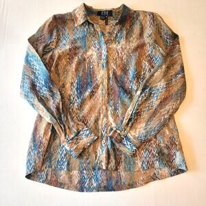 FDJ French Dressing Jeans Blue Tan Chevron Button Shirt SZ 10 Boho Western